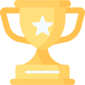 trophae - Beisner Druck GmbH & Co. KG Illustration einer goldenen Trophäe mit einem weißen Stern in der Mitte und einem leeren Namensschild am Sockel, das Leistung oder Sieg symbolisiert - perfekt für die Feier von Spitzenleistungen in Ihrer Druckerei Hannover oder Druckerei Bremen.